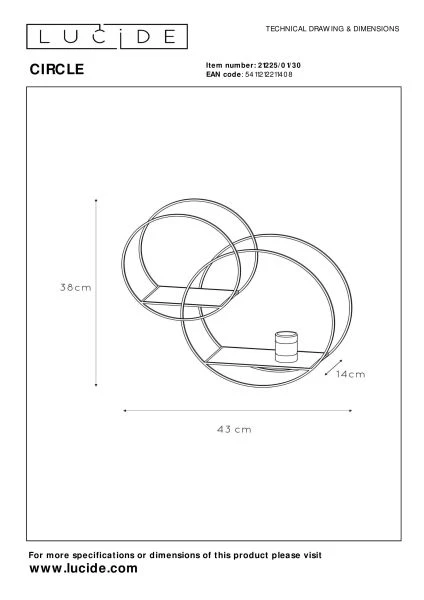 Lucide CIRCLE - Lámpara de pared - 1xE27 - Negro - técnico